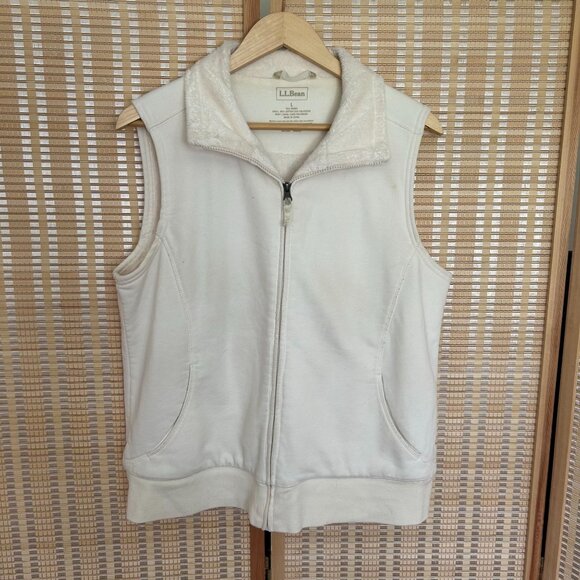 L.L.Bean Womens White Full-Zip Sleeveless Vest L With Pockets Cotton & Polyester - Picture 1 of 6